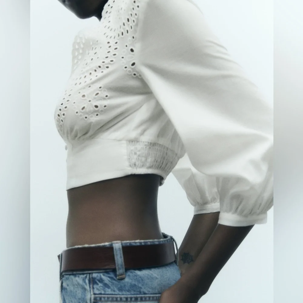 ZARA cropped top with openwork embroidery